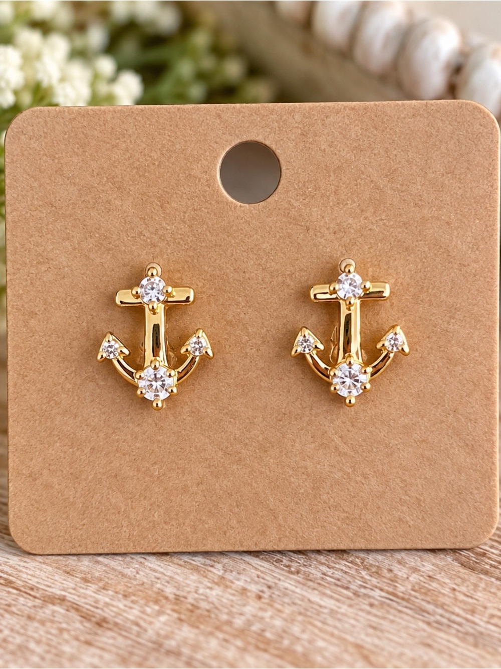 NEW Gold Anchor Rhinestone Huggie Hoop Earrings